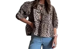 MANGMAO Tie Front Tops Women Y2k Leopard Print Peplum Babydoll Top 3/4 Length Puff Sleeve Coquette Tops Cute Going out Tops