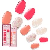 Dashing Diva Gloss Nail Strips Bundle - The Vivids Collection - Fruit Punch Petals &amp; Papaya Breeze - UV Free, Chip Resistant, Long Lasting Gel Stickers - Contains 2 Sets