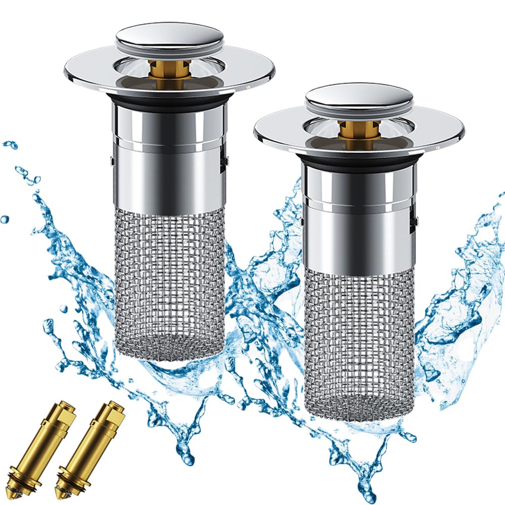 Drain Plugs, Pack of 2 Sink Plugs, Drain Plugs, Sink Pop Up Sink Plugs, Drain Strainer Made of Stainless Steel for Sink, Bathroom, Kitchen Sinks