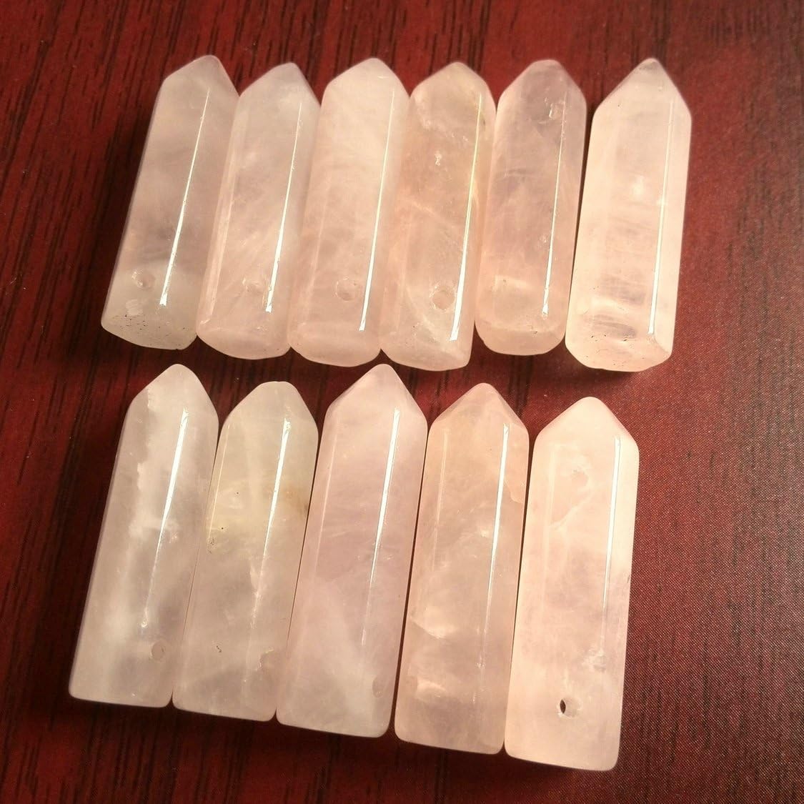 Bolin - Natural Pink Rose Quartz, Long Faceted Point, Pencil Obelisk Shape Top Drilled Beads 8mmx30mm - 1 Pc