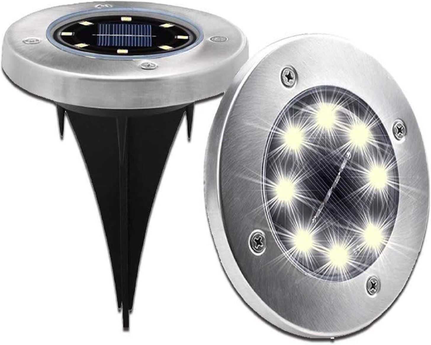 BRIGHTRIGHT - Outdoor Solar Disk Lights (4-Pack) 8 White LED, Waterproof Landscape Lighting for Yard, Garden, Patio, Lawn, Deck, Pathway, Driveway - Dusk to Dawn - - 