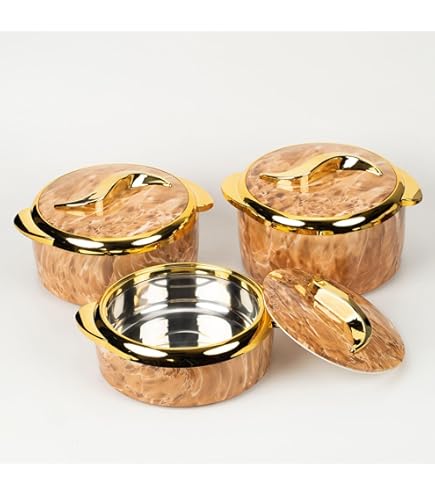 Lot De 3 Casseroles Isothermes Vinod En Inox - 1000 Ml, 1500 Ml, 2500 Ml - Double Paroi, Couvercle Hermétique