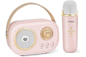 PRUNUS Mini Karaoke Machine for Kids&Adults,Portable Bluetooth Speaker with Wireless Microphones and Stereo Sound Enhanced Bass,Gifts for Girl 6 7 8 9 10 11 12 Years Old (Pink)