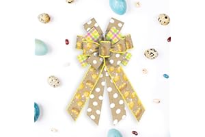 Hying Large Easter Bows for Wreath, Easter Wreath Bows Yellow Natural Burlap Bows Chick Eggs Bows Spring Holiday Tree Topper Bows for Front Door Easter Decorations Party Supplies