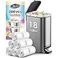 Teivio 1.8 Gallon 100 Counts Strong Trash Bags Garbage Bags, Bathroom Trash Can Bin Liners, Small Plastic Bags for home office kitchen, Clear