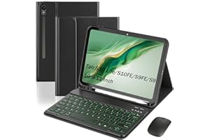 HSLIUDG Backlit Keyboard Case for Samsung Galaxy Tab S10 Lite/ S10 FE/ S9 FE 10.9-11 Inch,7 Color Backlit,Detachable Keyboard