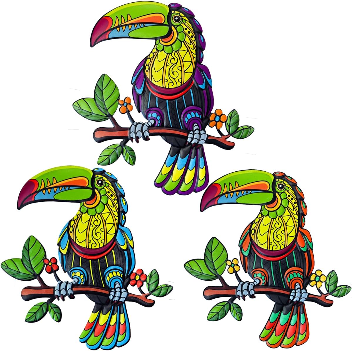 Plaques & Wall Art - Kggetr Metal Toucan Wall Decor-9.8 inches Outdoor Wall Art Colorful Tropical Bird Decoraions Hanging for Fence Yard Garden Patio Idea Gift for Family Friends(3 Pack)