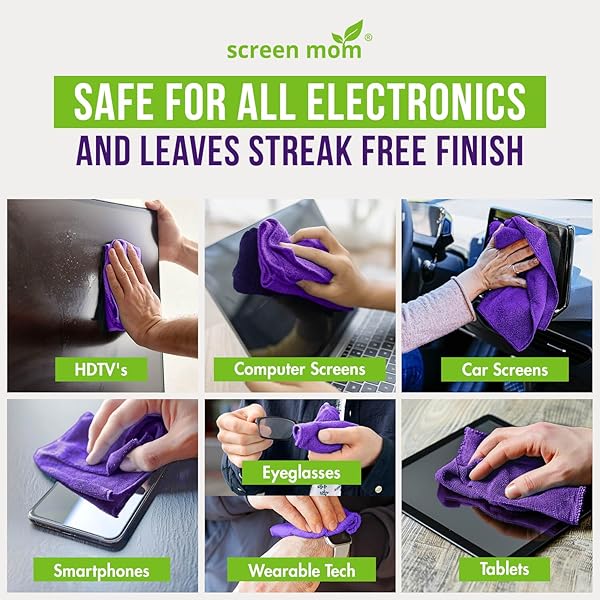 SCREEN MOM SCREEN CLEANER SPRAY AND MICROFIBER CLOTH 16OZ SCREEN CLEANER SPRAY AND WIPE FOR TV, LAPTOP, COMPUTER, PHONE, IPAD, CAR SCREEN CLEANING KIT ELECTRONIC CLEANER SPRAY