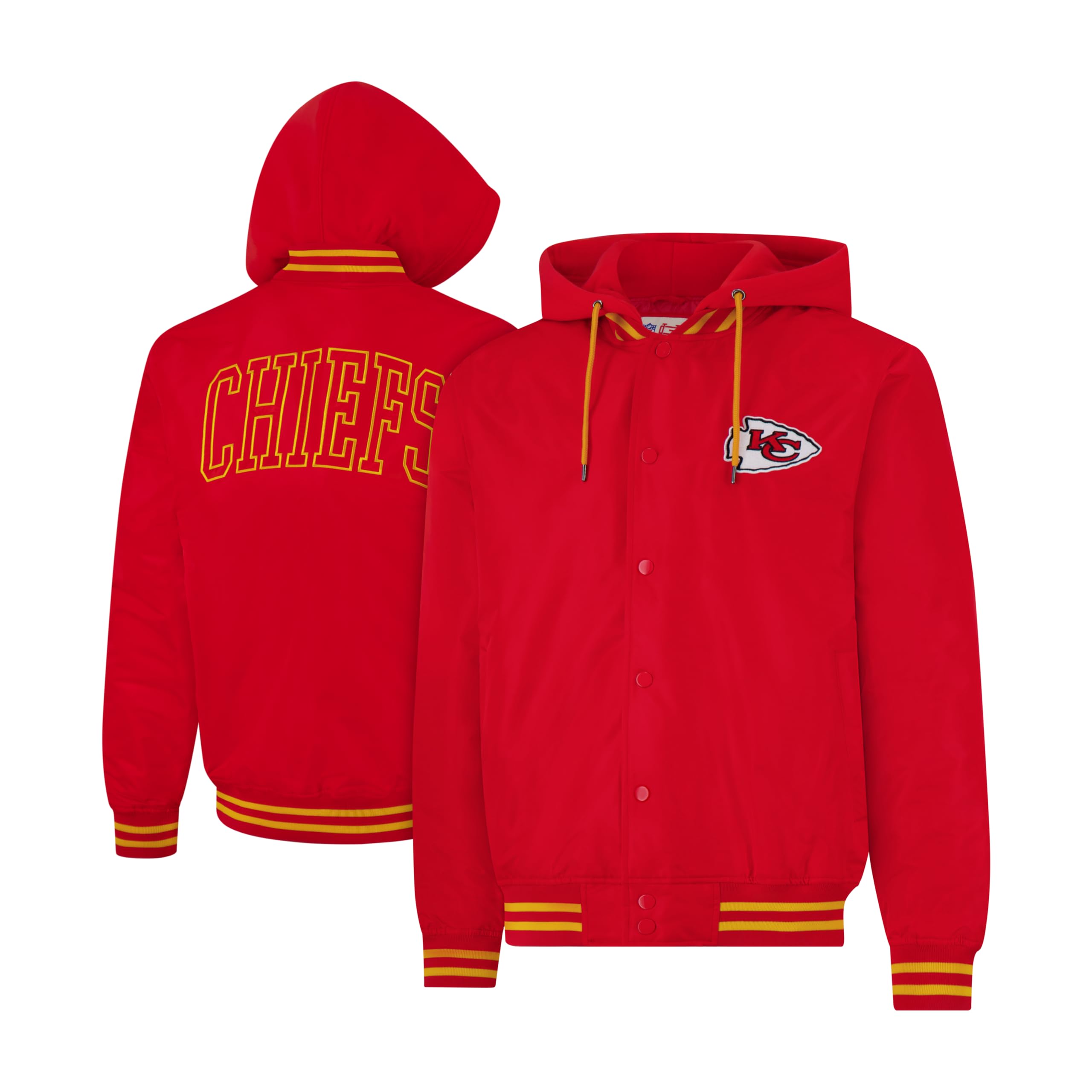 Ultra Game Adults NFL Official Hooded Bomber Satin Jacket, Kansas City Chiefs, Team Color, Medium Image