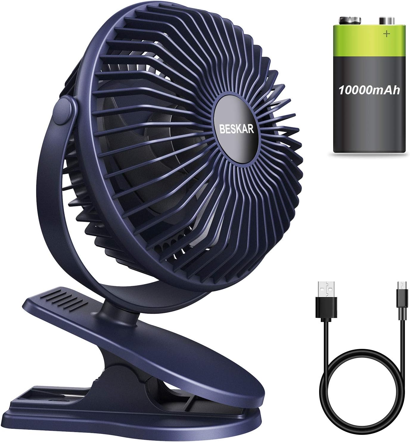 BESKAR 10000mAh Rechargeable Clip on Fan 6 Inch Battery