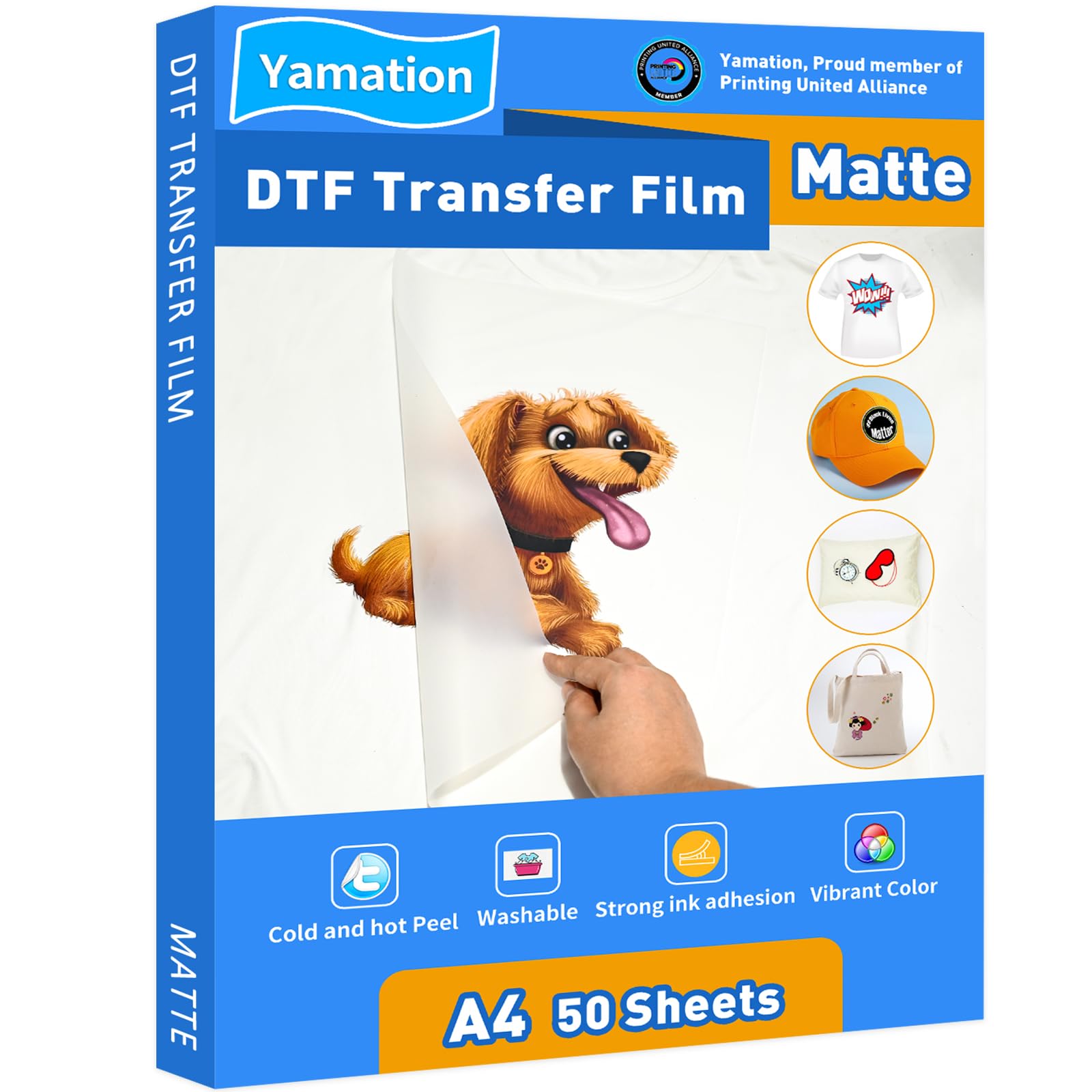 Yamation DTF Transfer Film: A4(210mm×297mm) 50 Sheets Premium Double-Sided Matte Finish PET Transfer Paper Direct to Film Transfer Paper Fort Shirts