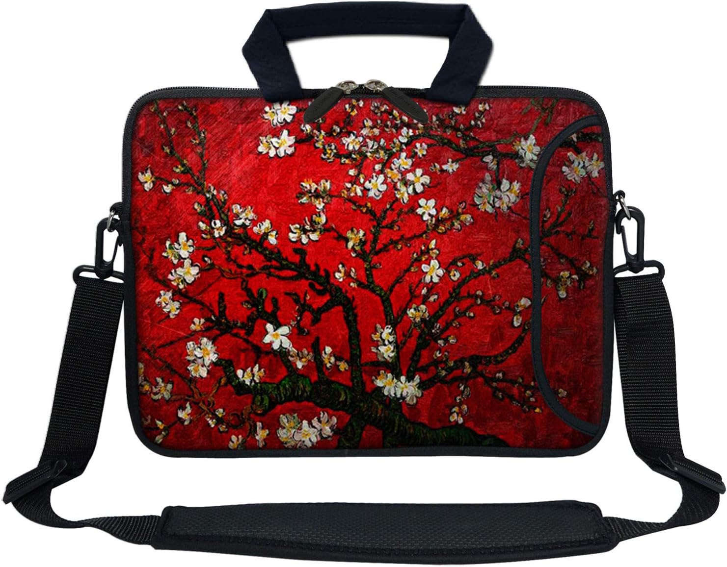 Meffort Inc 13 Inch Neoprene Laptop Bag with Extra Side Pocket Fits for 12.5 to 13.3 Inch Size Computer - Cherry Blossoming