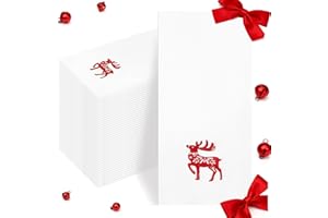 Joyido 50 Pack Christmas Deer Paper Napkins - Christmas Red Dinner Napkins - Cloth-like Disposable Hand Towels for Xmas Holiday Table Bathroom Decor Party