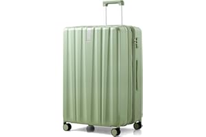 Hanke 29 Inch Expandable Checked Luggage Lightweight PC Hard Shell Luggage Suitcases with Wheels Tsa Luggage Rolling Large Suitcase Travel Luggage Bag for Study Abroad.(Bamboo Green)