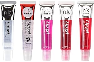 VARIETY SET OF 5 NK Hydrating Lip Gel - Vitamin E (Clear, Rosehip Oil, Bubble Gum, Cherry, Strawberry)