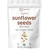 Organic Sunflower Seeds, 4lbs | Raw, Unsalted, &amp; Shelled &ndash; Whole Kernels | Low Carb Snack | Great for Baking, Smoothies, &amp; Salad Toppings | Non-GMO, Vegan, Plant Based