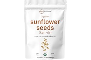MICRO INGREDIENTS Organic Sunflower Seeds, 4lbs | Raw, Unsalted, & Shelled – Whole Kernels | Low Carb Snack | Great for Baking, Smoothies, & Salad Toppings | Non-GMO, Vegan, Plant Based