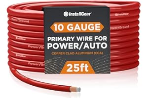 InstallGear 10 Gauge Wire (25ft) Copper Clad Aluminum CAA - Automotive Wire, Car Amplifier Power & Ground Cable, Battery Cable, Car Audio Speaker Stereo, RV Trailer Wiring Welding Cable - 10 AWG Wire