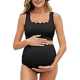 Summer Mae Scalloped Maternity Swimsuits for Women High Waist Bathing Suit Pregnancy Two-Piece Bikini Tie Knot Swimwear
