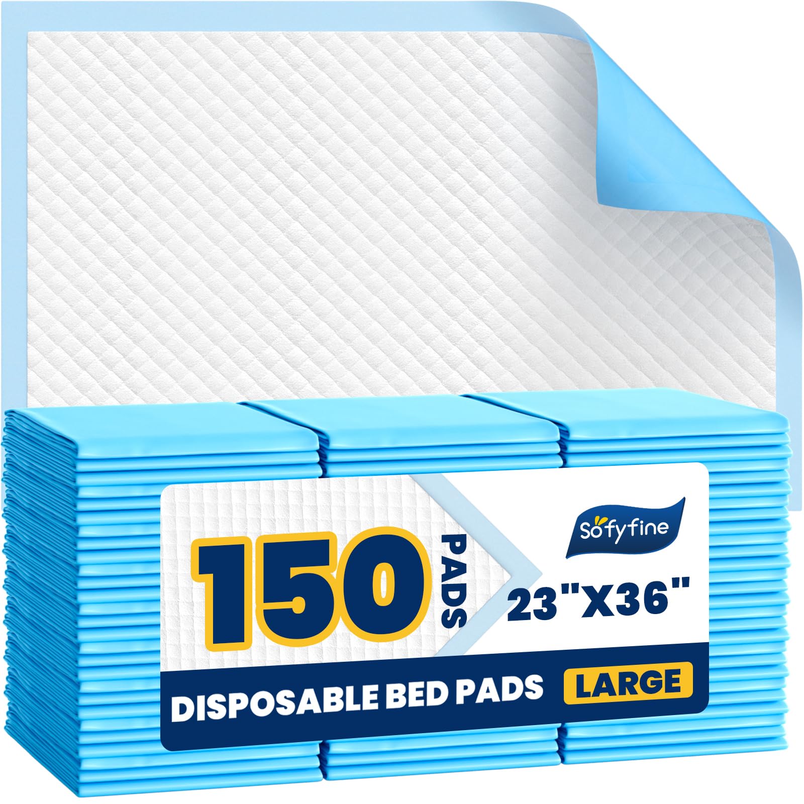 Photo 1 of 150 Count Disposable Beds Pads,23"x36" Waterproof Adults Incontinence Chucks Underpads,Absorbent Leakproof Pee Pads for Kids,Elderly,Extra Large Dog Puppy Training Pad, Baby Changing Liner