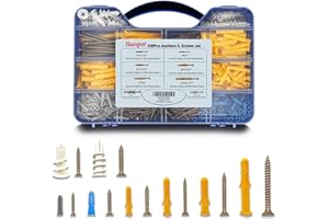 HAESPOT 550PCS Screws and Drywall Anchors Kit, Screw Anchor for Household Repairs Contains 8 Types of countersunk Screws and 8 Types of Anchors