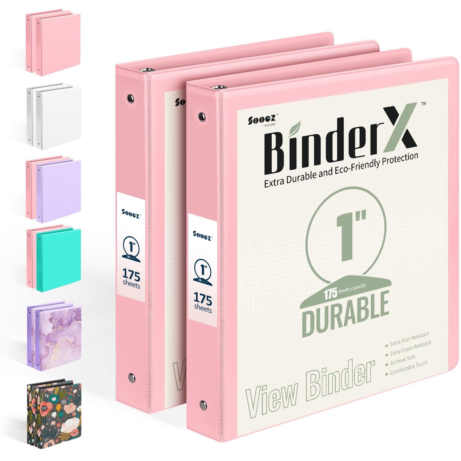 2 Pack BinderX Extra Durable 3 Ring Binder, 1 Inch