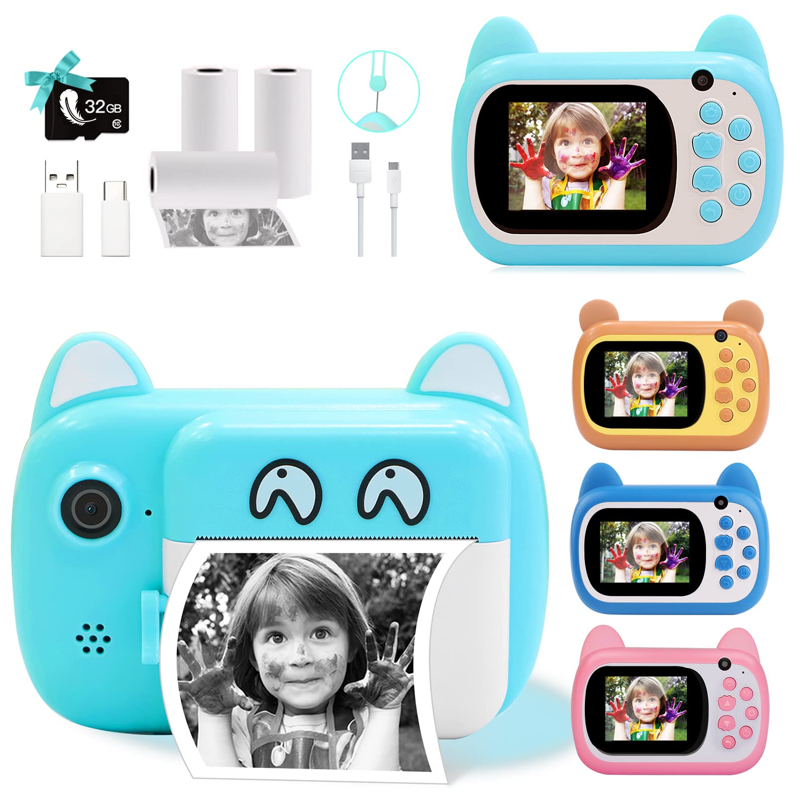 TOYOGO Instant Camera for Kids, 2.4 Inch LCD Screen Kids Print Camera, Digital Camera for Children with 6x Zoom, 24 M Pixels Dual Lens & 1080P Video Recorder, Gift for Boys and Girls