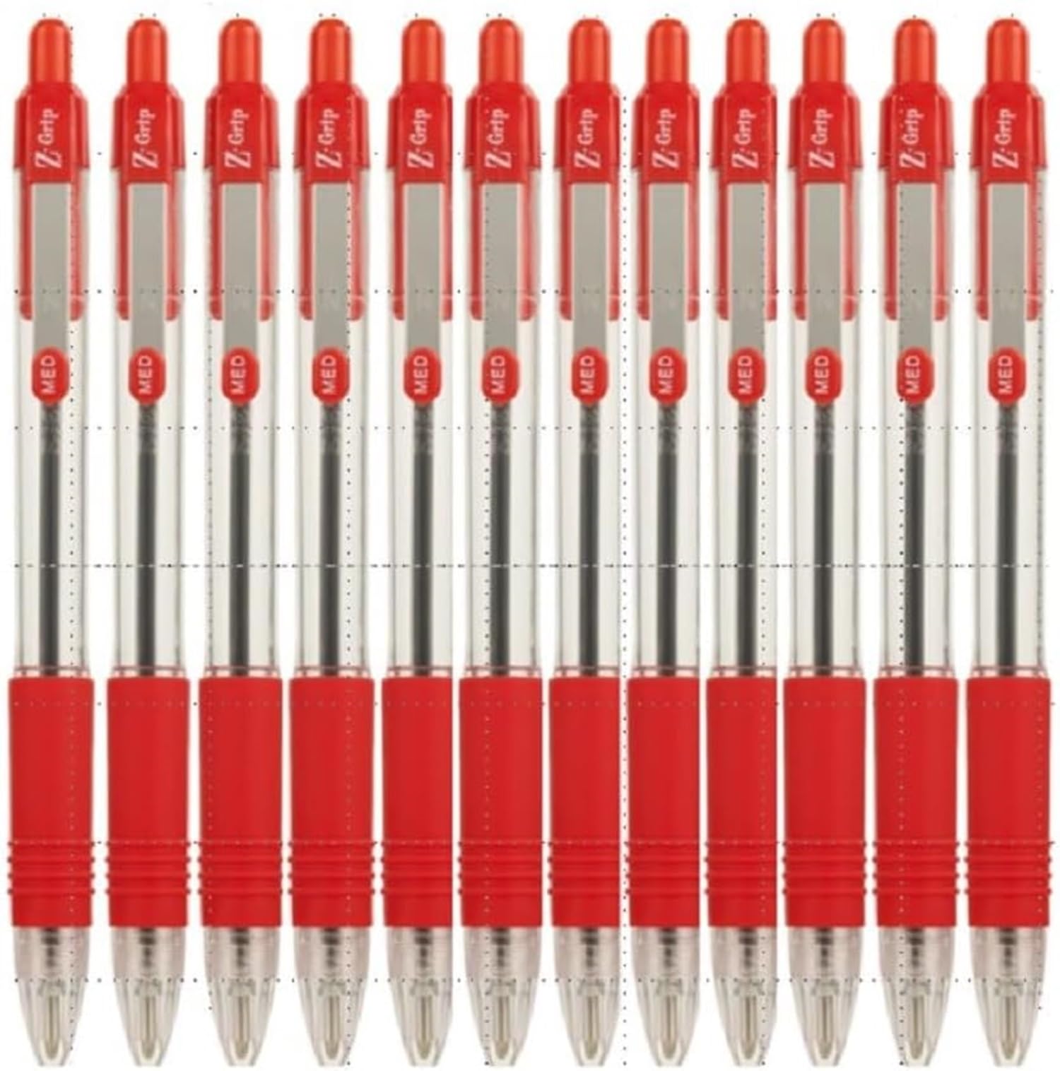 Zebra Z-Grip Medium Retractable Metal Clip Ball Pen - Red (Pack of 12)