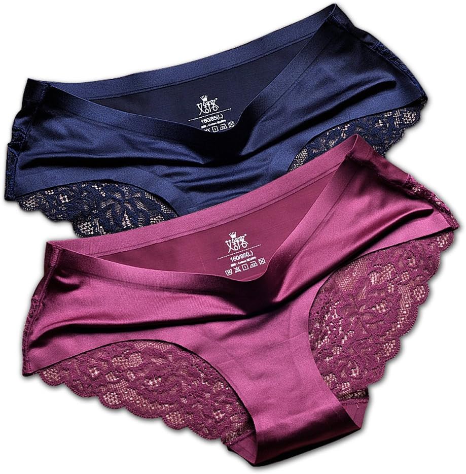 Ensence Women's 2 Pack Lace Sexy Panties Women Underwear Lingerie Brief Satin Silk Panty