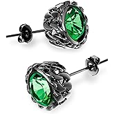 KETRYEP Black Studs Earrings for Men Cubic Zirconia Emerald Garnet Earrings for Women Unique Cuban Link Styled Hypoallergenic Jewelry