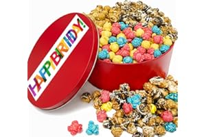 OMCOOKIE Gourmet Birthday Popcorn Gift Basket For Men Women Tin Assortment Caramel Candied Drizzled Food Gourmet Treats Snack