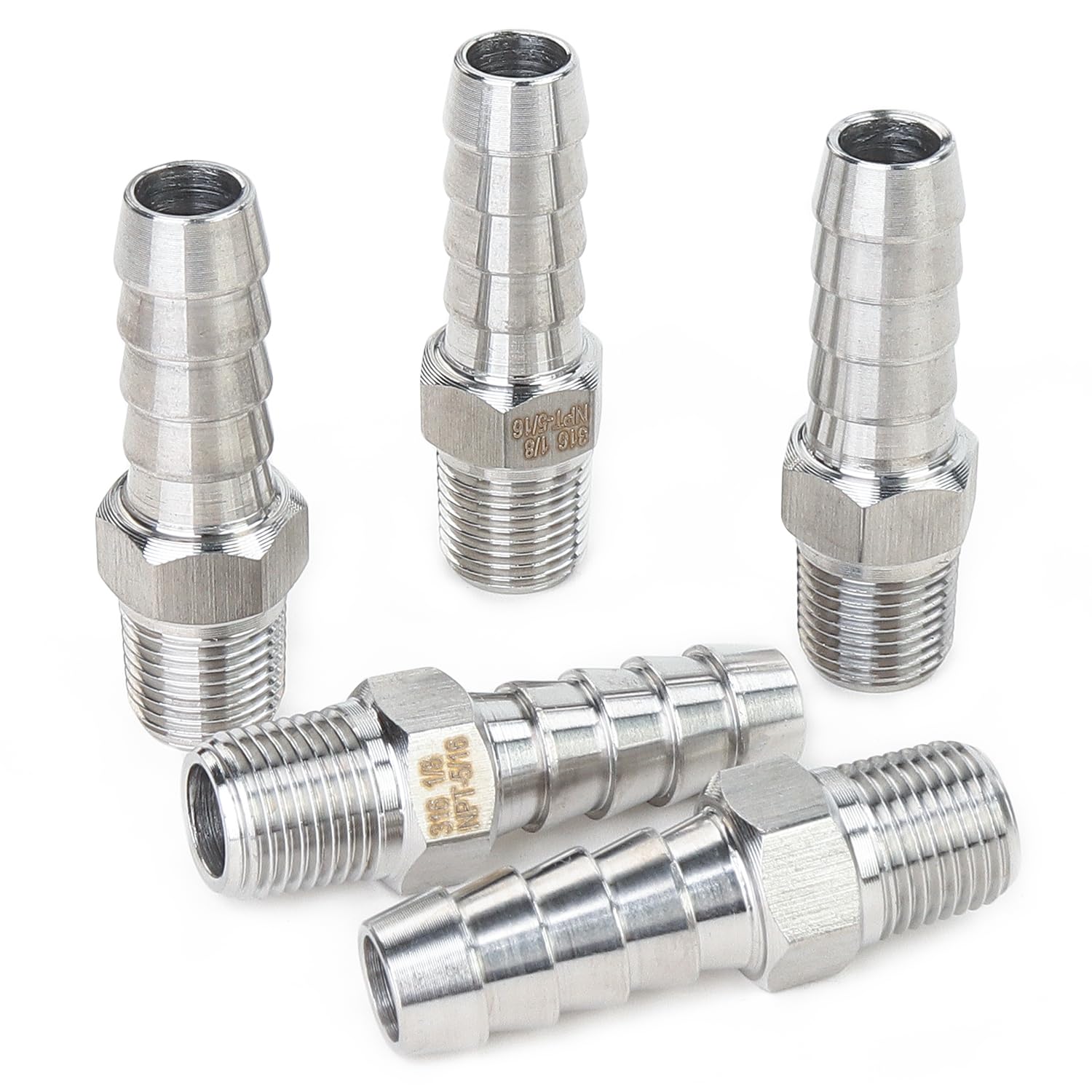 LTWFITTING Stainless Steel 316 Barbed Fitting Connector 1/8" Male BSPT x 5/16"(8mm) Hose Barb Fuel Gas Water (Pack of 5)