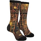 Vintage Bookshelf Book Socks Men's Women's Crew Socks Funny Crazy Novelty Socks Gift