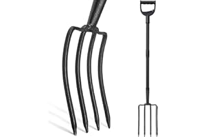 Usnipoya Pitch Fork - 49 Inch Pitchfork Manure Fork - Steel 4 Tine Garden Fork Heavy Duty - Spading Digging Fork for Gardening, Mulch, Compost, Fiberglass D-Grip, Stainless Steel Handle