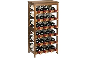 VASMIA Wine Rack Freestanding Floor, 6-Tier Display Wine Storage Shelves with Table Top, 24-Botttle Bamboo Wine Rack Shelf fo