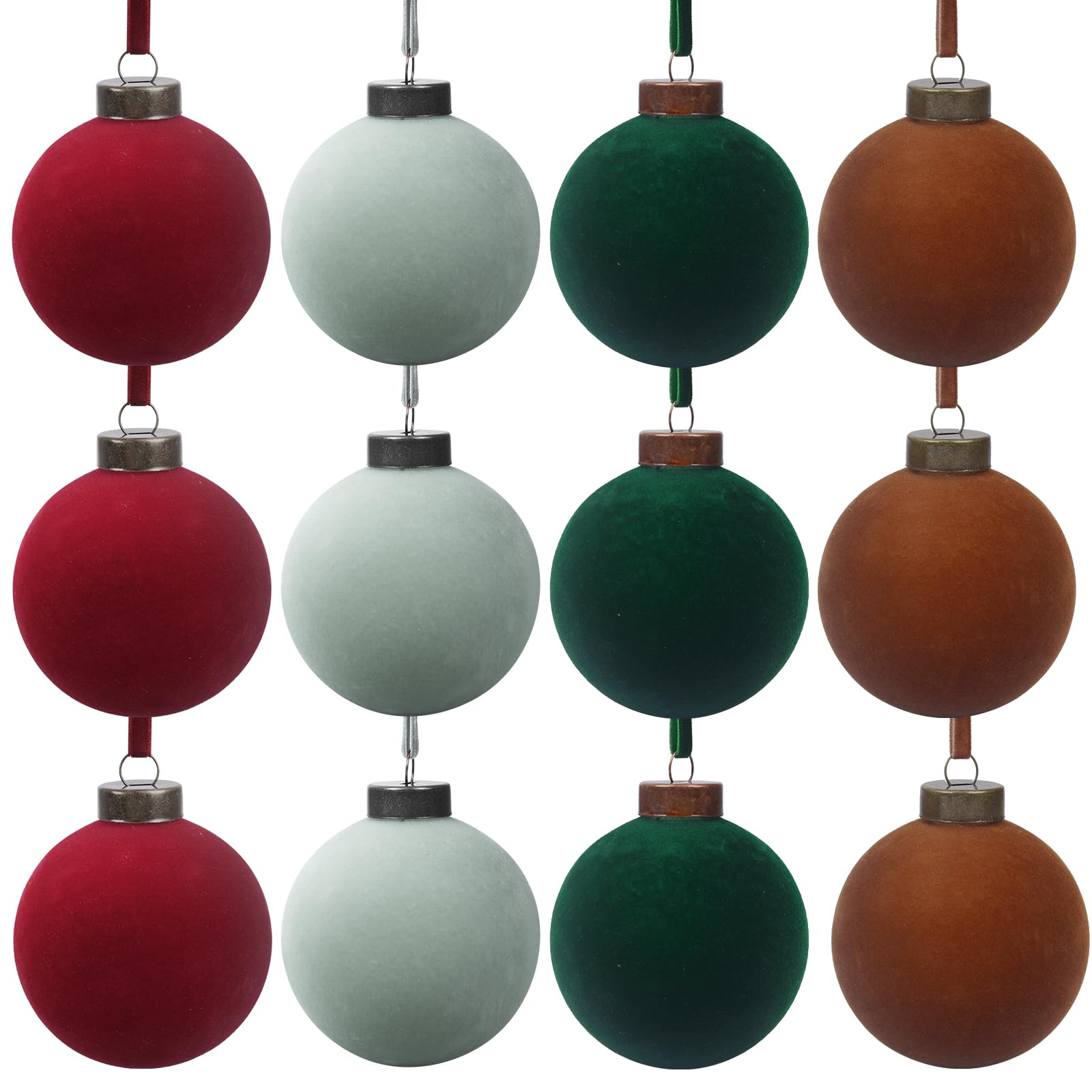 Photo 1 of 12 Pcs Velvet Christmas Balls Bulk Shatterproof Plastic Christmas Tree Decorations for Decorative Hanging Baubles (12, Wine red?Haze Blue?Blackish Green?Brown, 3.94Inch)