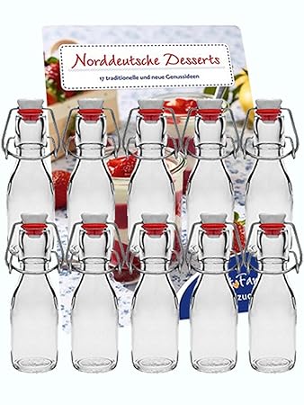 hocz 10er Set Bügelflaschen Bügelflasche Glasflaschen 100ml mit Bügelverschluss zum Selbstbefüllen Glas Bügelflachen