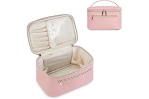 Wandering Nature Makeup Bag, Travel Make Up Organizer Cosmetic Brush Bags Case for Women in Eco Vegan Leather, Pink
