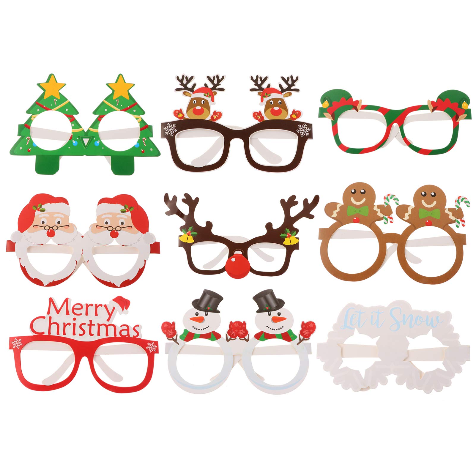 9Pcs Christmas Glasses Paper Frames Xmas Party Glasses Toys Fun Photo Props for Kids and Adults Christmas Party Supplies