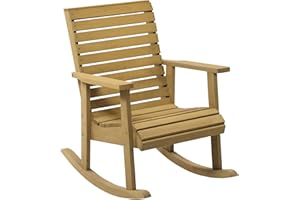 Outsunny Wooden Outdoor Rocking Chair, Patio Traditional Rocking Chair, Slatted Structure Porch Rocker w/Armrest for Both Out
