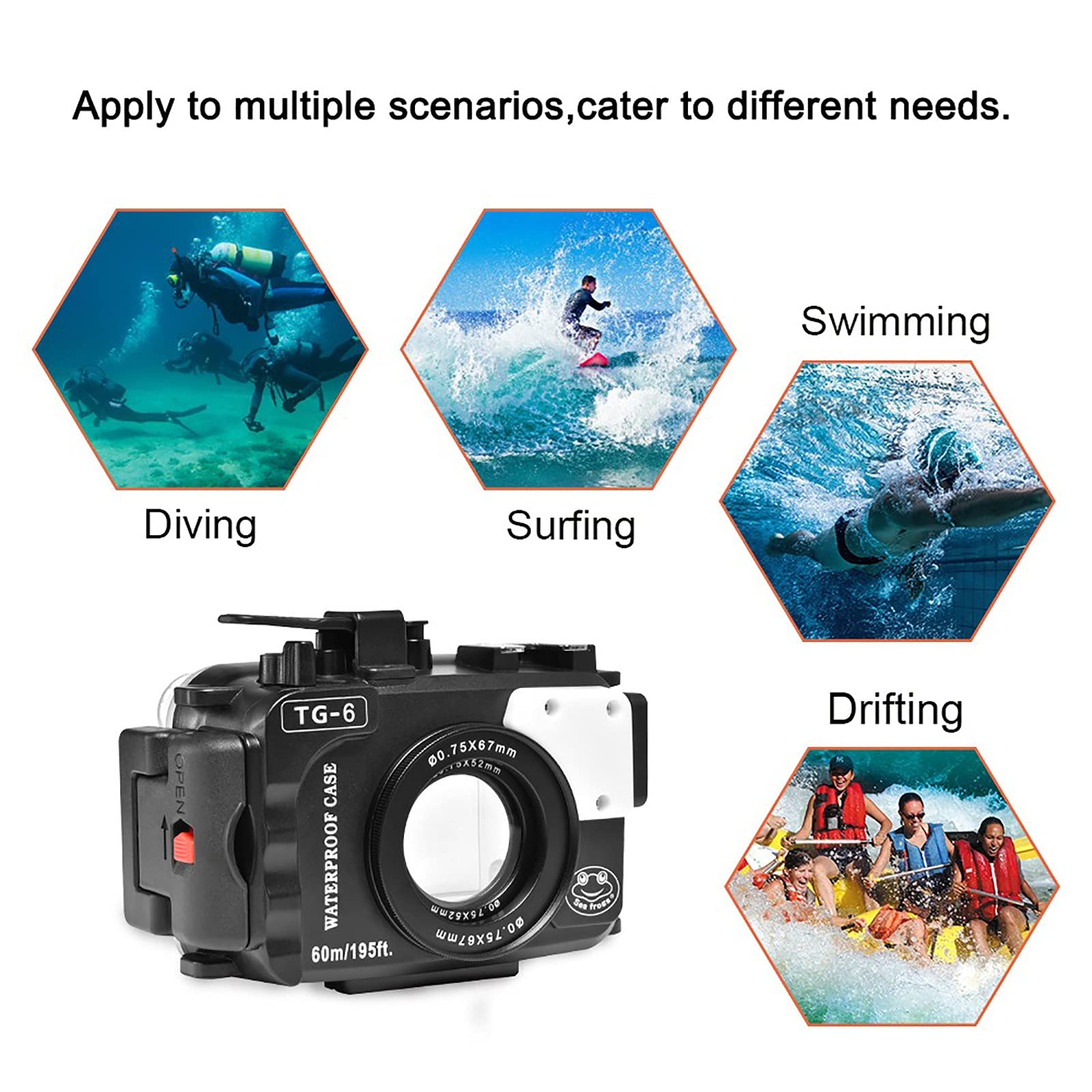 SeaFrogs Underwater Housing for Olympus Tough TG-6 [60m/195ft] Professional Scuba Case Waterproof Diving Case for Olympus tg6, w/Inbuilt Leak Detection Sensor, Vacuum Pump Interface-Black