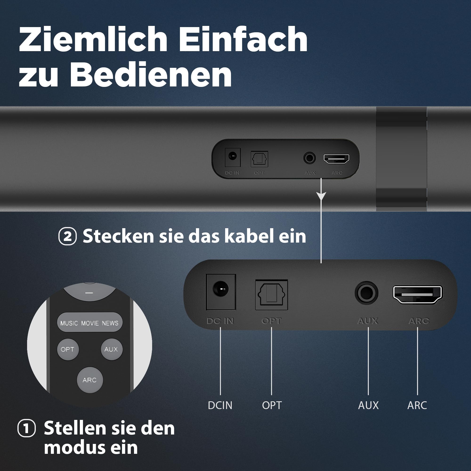 GarageRock Soundbar für TV Geräte, Teilbare 2-in-1 Set of TV Soundbar, Auto-Volume-Boost, 3 Sound Modi, Surround Soundsystem, Bluetooth 5.3, ARC/Opt/Aux, TV Lautsprecher für Fernseher, Monitor, 1pcs 6