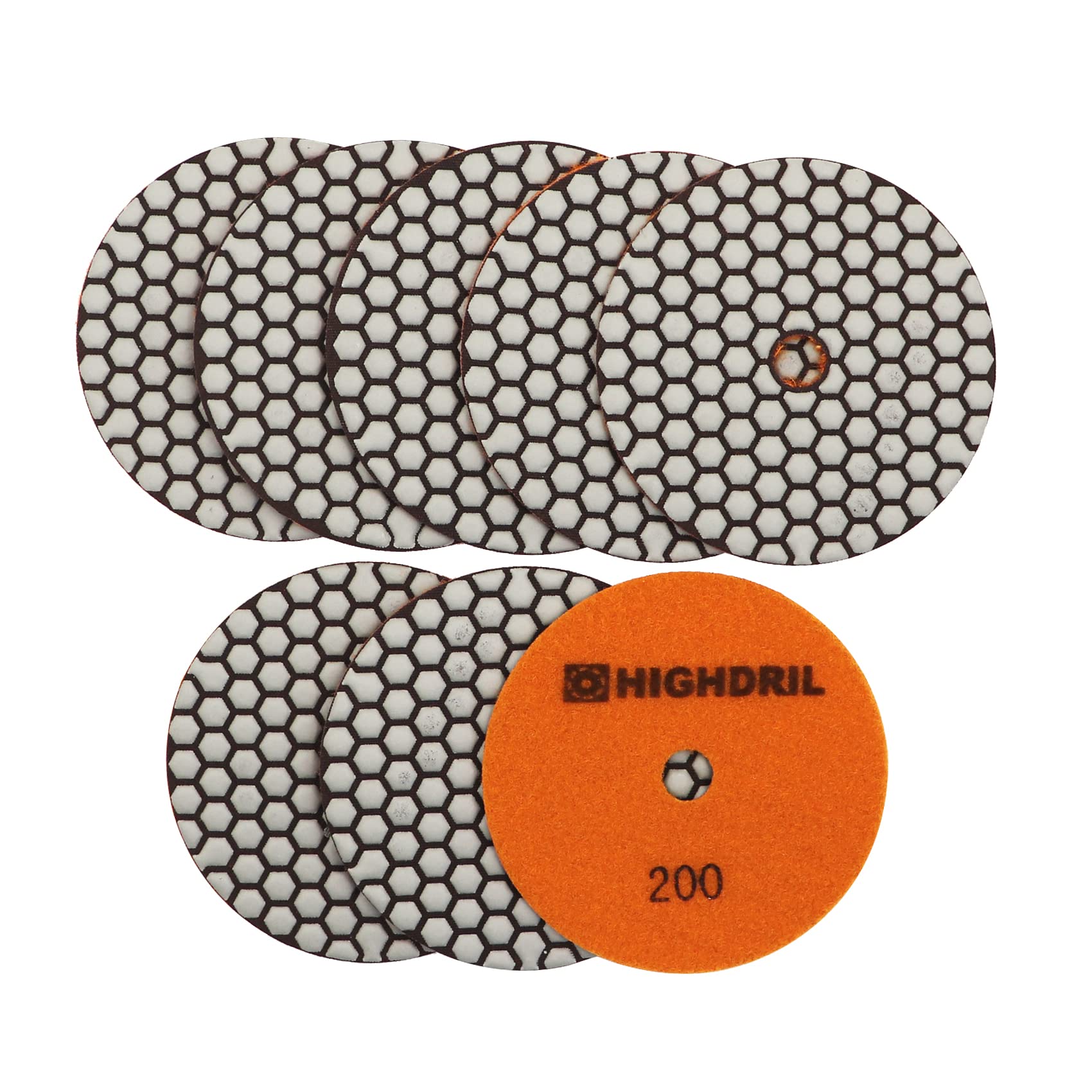 HIGHDRIL Dry Diamond Polishing Pad - 8PCS #200 Sanding Pads 125MM for Granite Stone Marble Floor Grinder Polish Pad Kit for Drill, Grinder, Polisher