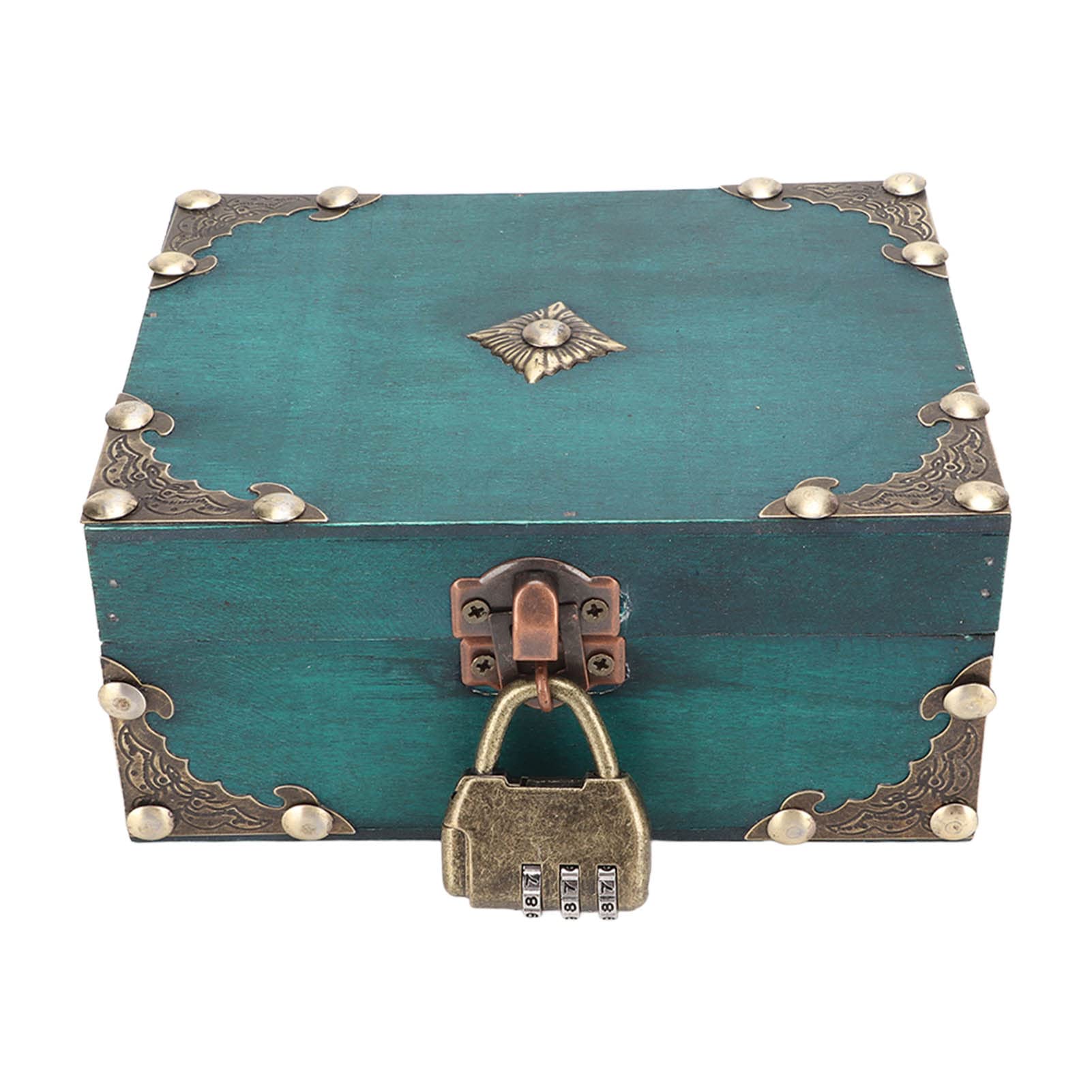 Tyenaza Wood Treasure Box, Treasure Chest Handmade Craft Small Latched Box with Combination Lock for Keepsake Jewelry