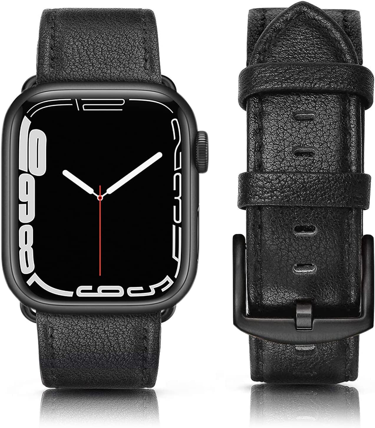 Tuocal Genuine Leather Strap Compatible with Apple Watch 42mm (Series 3/2/1) 44mm 45mm 46mm for Men Women, Vintage Leather Straps Compatible with Apple Watch Series 10 9 8 7 6 5 4 3 2 8 SE