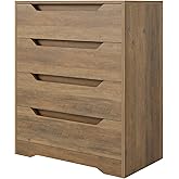 HOSTACK Modern 4 Drawer Dresser, Chest of Drawers with Storage, Wood Storage Chest Organizers with Cut-Out Handles, Accent St