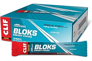 CLIF BLOKS - Tropical Punch Flavor with Caffeine - Energy Chews - Non-GMO - Plant Based - Fast Fuel for Cycling and Running - Quick Carbohydrates and Electrolytes - 2.12 oz. (18 Count)