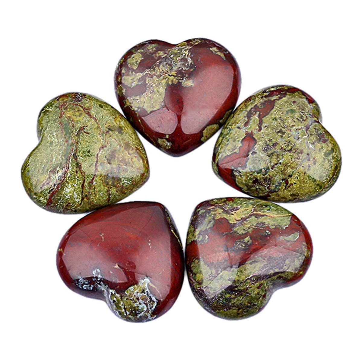 KYEYGWO Dragon Blood Jasper Puff Heart Healing Crystals Love Stone, Pocket Stones Palm Worry Stone for Reiki Meditation Balancing, 0.9" (pack of 5)