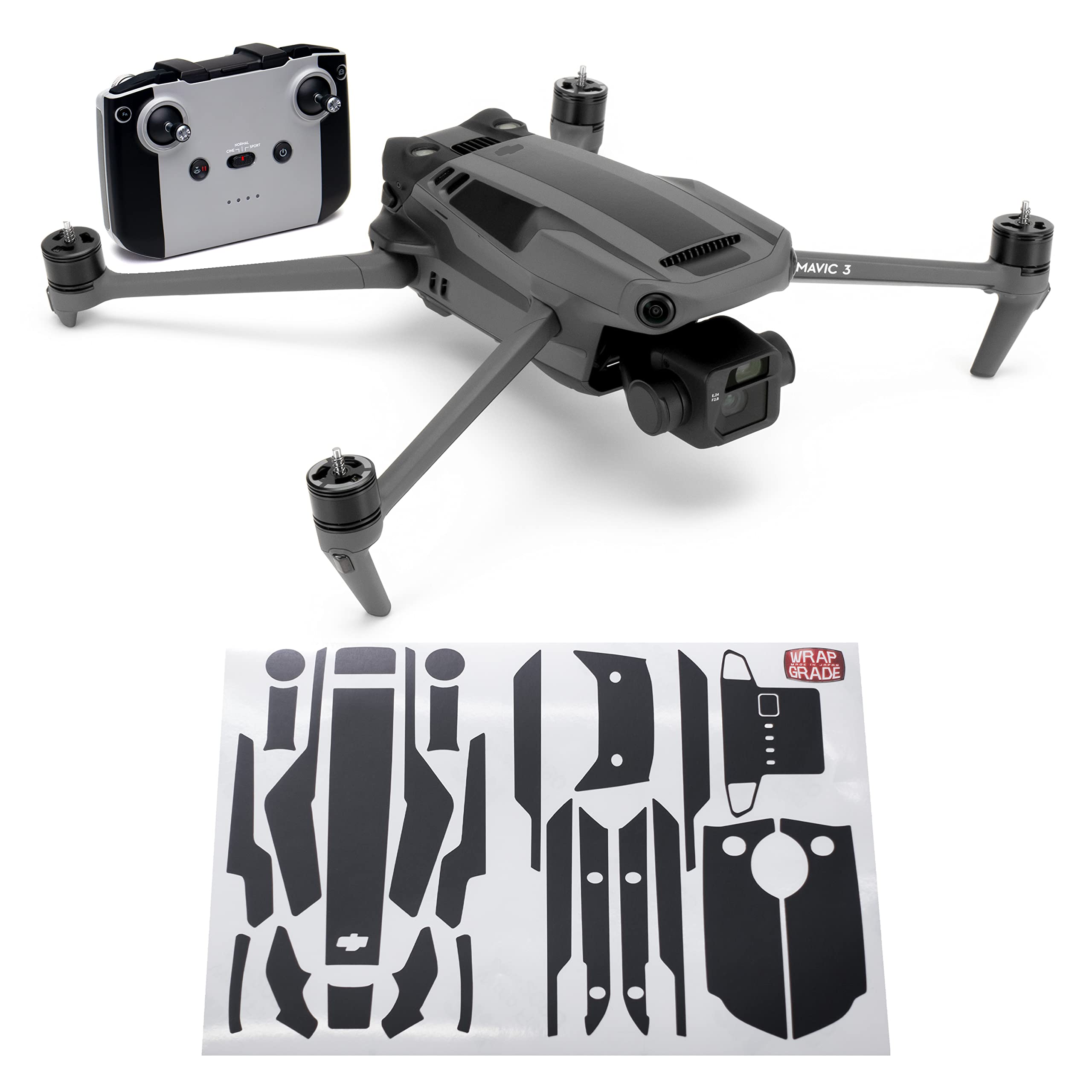WRAPGRADE Partial Skin Stickers Compatible with Mavic 3 / Mavic 3 Classic Accent Color (STEALTH BLACK) — image 1