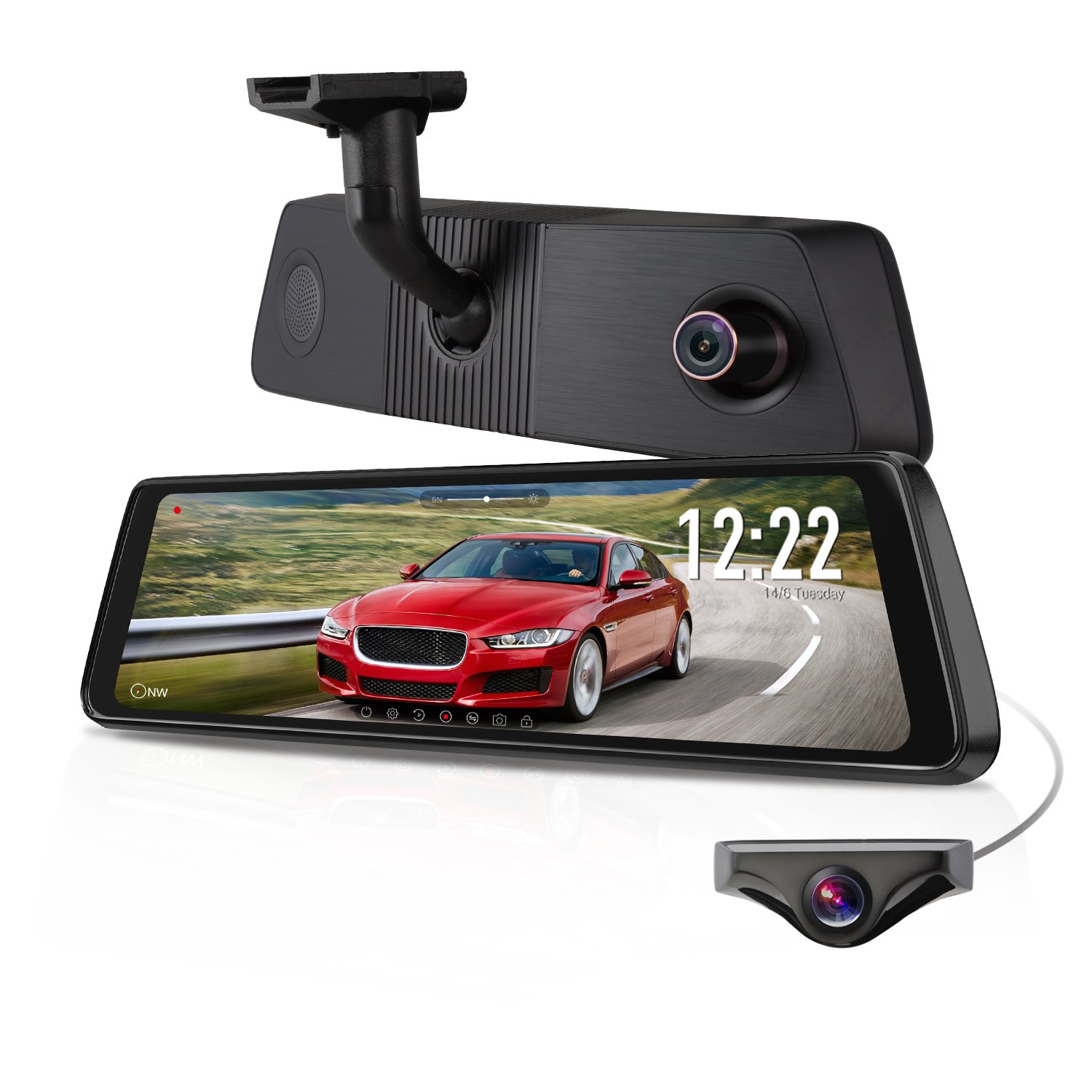 X1PRO Rear View Mirror Dash Cam 9.88” Full Touch Screen Dual Lens with